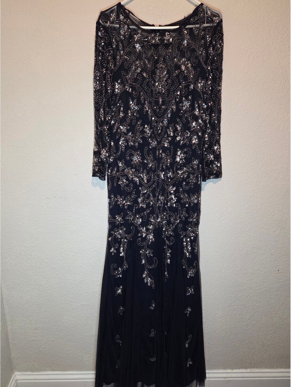 AS IS project/repair Adrianna Papell Embellished Navy Evening Gown Size 14